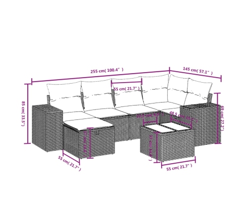 Set sofás de jardín 7 piezas y cojines ratán sintético beige