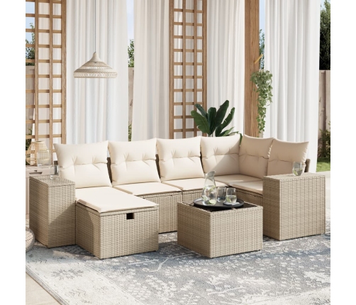 Set sofás de jardín 7 piezas y cojines ratán sintético beige