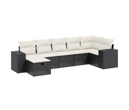 Set de comedor de jardín 7 pzas y cojines ratán sintético negro