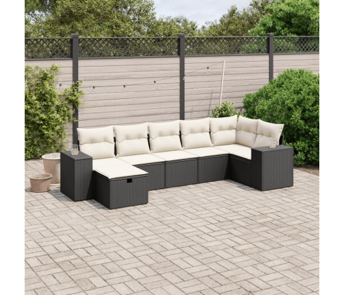 Set de comedor de jardín 7 pzas y cojines ratán sintético negro