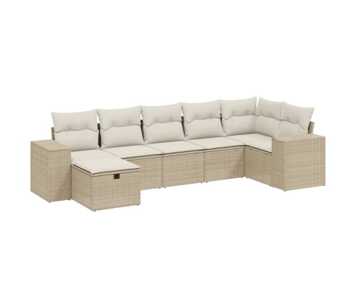 Set sofás de jardín 7 piezas y cojines ratán sintético beige