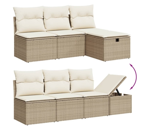 Set sofás de jardín 7 piezas y cojines ratán sintético beige