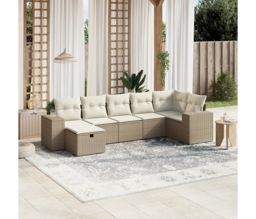 Set sofás de jardín 7 piezas y cojines ratán sintético beige