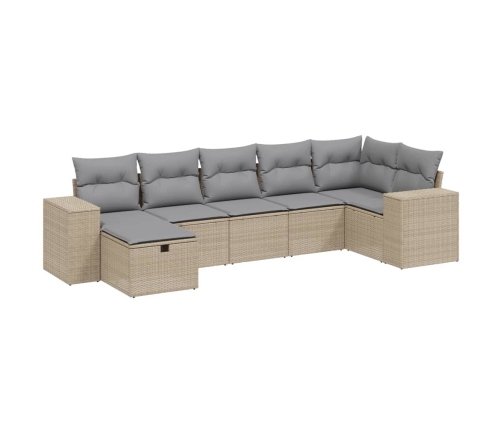 Juego de sofás jardín con cojines beige mezcla 7 pzas ratán PE