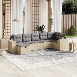 Juego de sofás jardín con cojines beige mezcla 7 pzas ratán PE