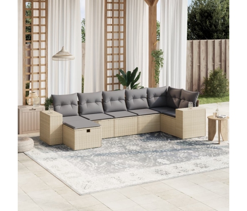 Juego de sofás jardín con cojines beige mezcla 7 pzas ratán PE
