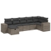 Set de sofás de jardín 7 piezas con cojines ratán PE gris