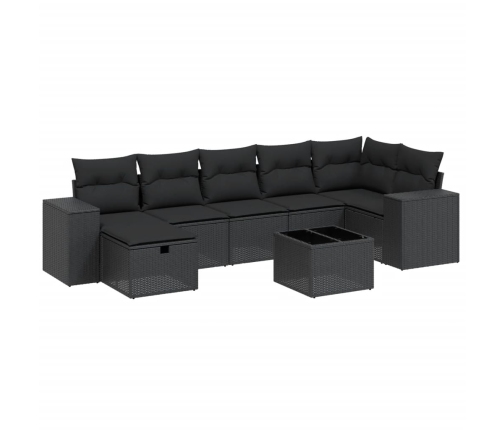 Set de sofás de jardín 8 piezas y cojines ratán sintético negro