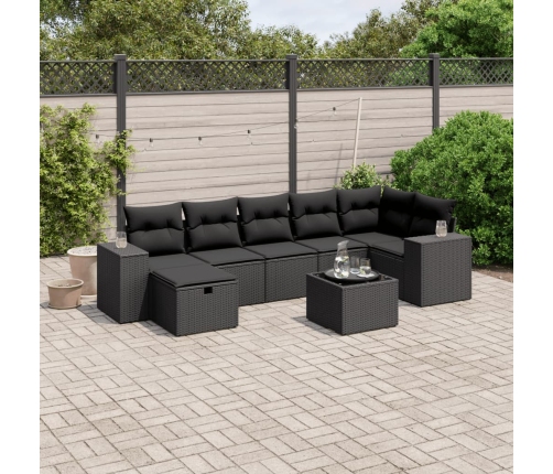 Set de sofás de jardín 8 piezas y cojines ratán sintético negro