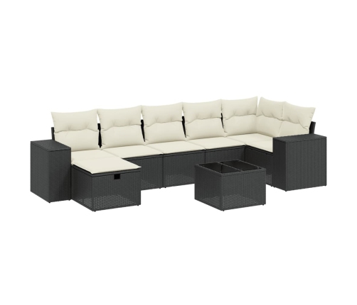 Set de sofás de jardín 8 piezas y cojines ratán sintético negro
