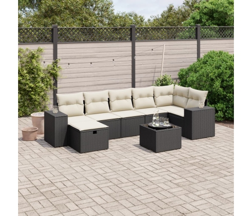Set de sofás de jardín 8 piezas y cojines ratán sintético negro