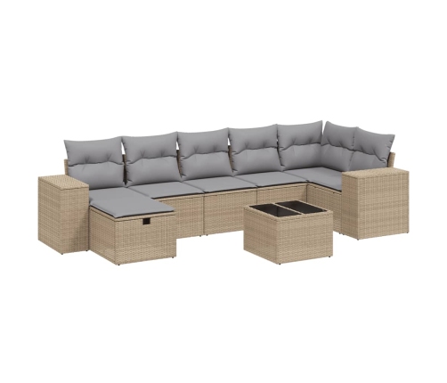 Juego de sofás jardín con cojines beige mezcla 8 pzas ratán PE