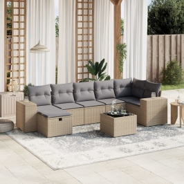 Juego de sofás jardín con cojines beige mezcla 8 pzas ratán PE