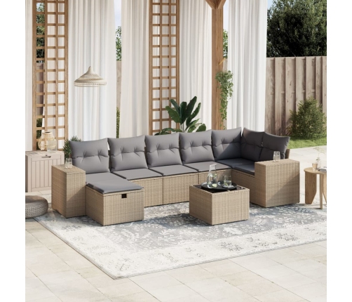 Juego de sofás jardín con cojines beige mezcla 8 pzas ratán PE