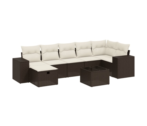 Set sofás de jardín 8 piezas y cojines ratán sintético marrón