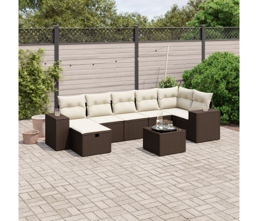 Set sofás de jardín 8 piezas y cojines ratán sintético marrón