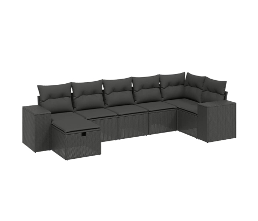 Set de comedor de jardín 7 pzas y cojines ratán sintético negro