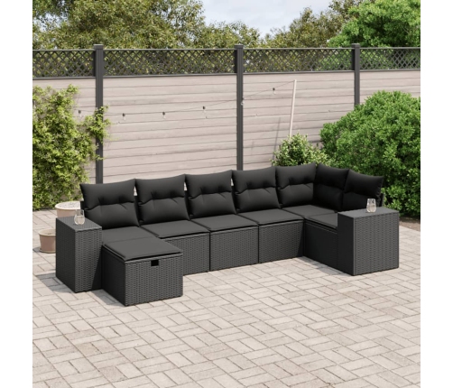 Set de comedor de jardín 7 pzas y cojines ratán sintético negro