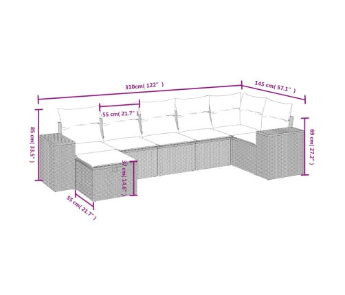 Set sofás de jardín 7 piezas y cojines ratán sintético beige