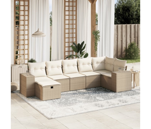 Set sofás de jardín 7 piezas y cojines ratán sintético beige