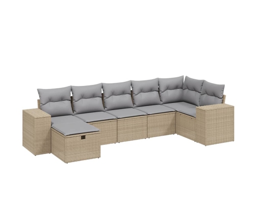 Juego de sofás jardín con cojines beige mezcla 7 pzas ratán PE