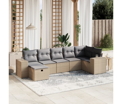 Juego de sofás jardín con cojines beige mezcla 7 pzas ratán PE