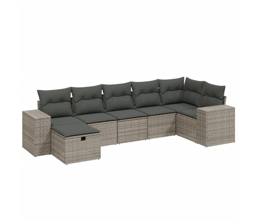 Set de sofás de jardín 7 piezas con cojines ratán PE gris