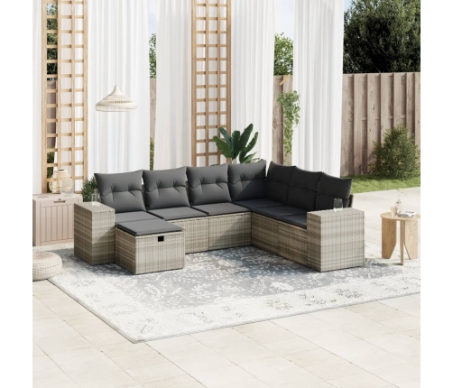 Set de sofás de jardín 7 pzas con cojines ratán PE gris claro