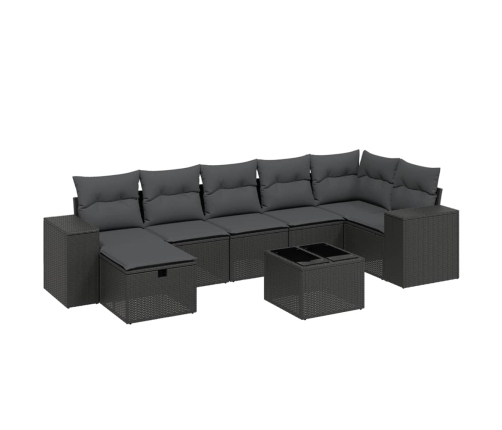 Set de sofás de jardín 8 piezas y cojines ratán sintético negro