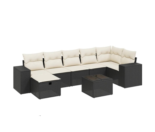 Set de sofás de jardín 8 piezas y cojines ratán sintético negro