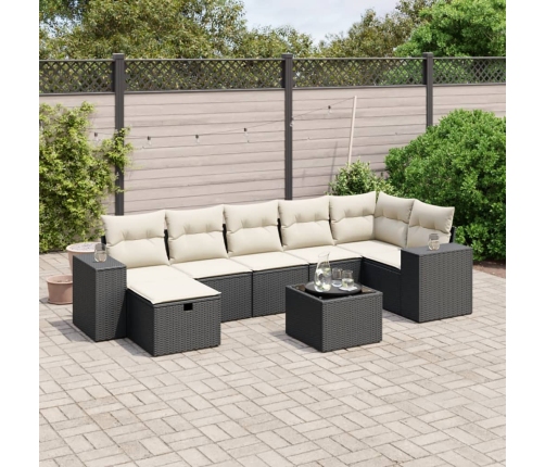 Set de sofás de jardín 8 piezas y cojines ratán sintético negro