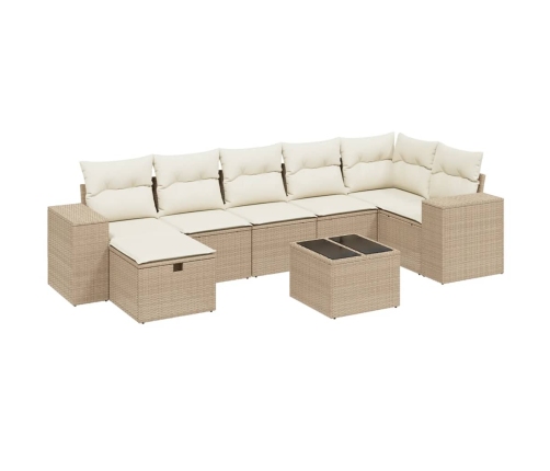 Juego de sofás de jardín con cojines beige 8 pzas ratán PE