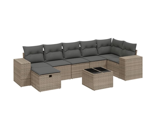 Set de sofás de jardín 8 pzas y cojines ratán sintético gris