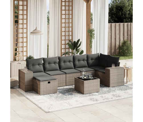 Set de sofás de jardín 8 pzas y cojines ratán sintético gris