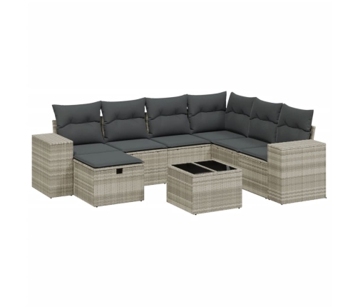 Set de sofás de jardín 8 pzas y cojines ratán sintético gris