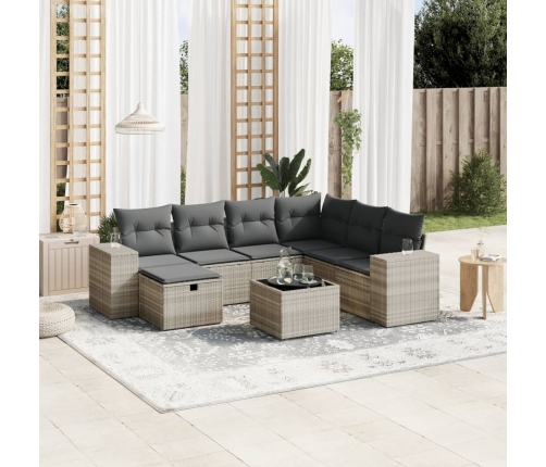 Set de sofás de jardín 8 pzas y cojines ratán sintético gris