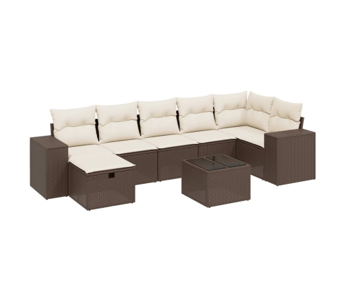 Set sofás de jardín 8 piezas y cojines ratán sintético marrón
