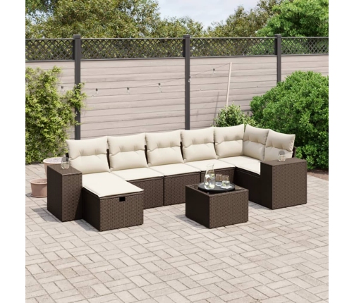 Set sofás de jardín 8 piezas y cojines ratán sintético marrón