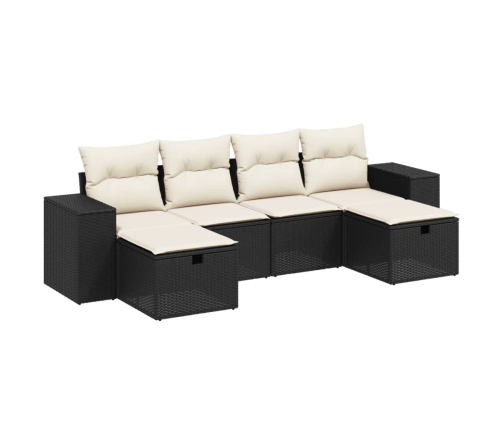 Set de sofás de jardín 6 piezas y cojines ratán sintético negro