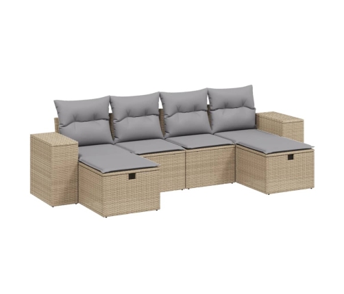 Juego de sofás jardín con cojines beige mezcla 6 pzas ratán PE