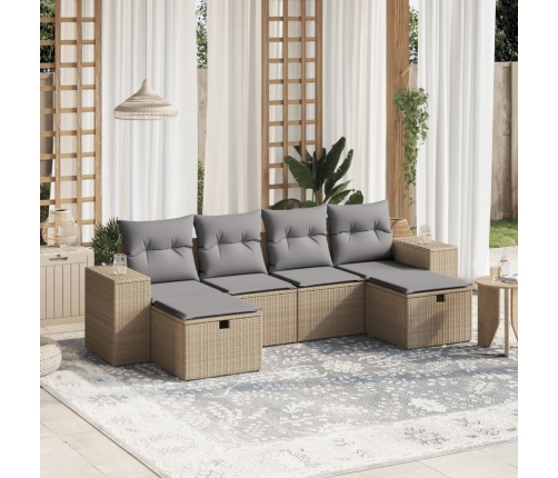 Juego de sofás jardín con cojines beige mezcla 6 pzas ratán PE