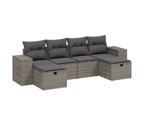 Set de muebles de jardín 6 pzas y cojines ratán sintético gris