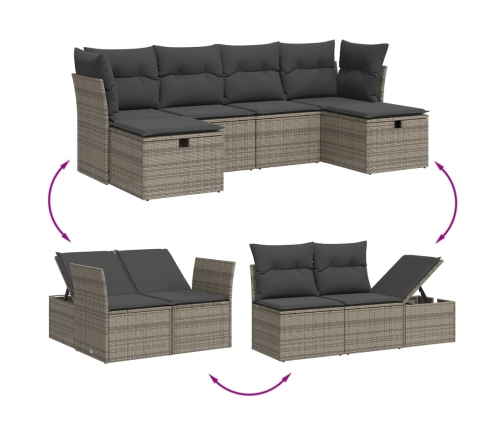 Set de muebles de jardín 6 pzas y cojines ratán sintético gris