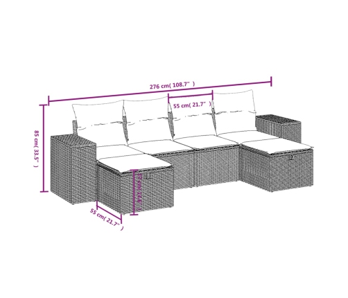 Set de muebles de jardín 6 pzas y cojines ratán sintético gris