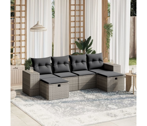 Set de muebles de jardín 6 pzas y cojines ratán sintético gris