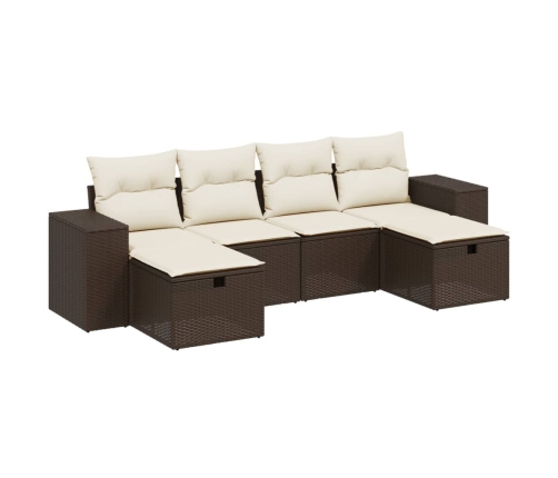 Set sofás de jardín 6 piezas y cojines ratán sintético marrón