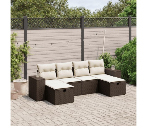 Set sofás de jardín 6 piezas y cojines ratán sintético marrón