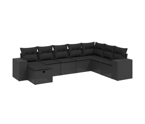 Set de sofás de jardín 8 piezas y cojines ratán sintético negro