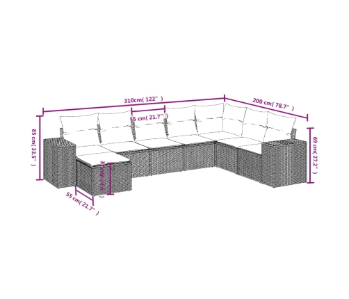 Set de sofás de jardín 8 piezas y cojines ratán sintético negro