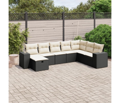 Set de sofás de jardín 8 piezas y cojines ratán sintético negro
